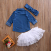 0-5T Babies Girl Summer Clothing Set Baby Girls Denim Shirt Top +Tutu Skirts+Headband 3pcs Outfits Sets